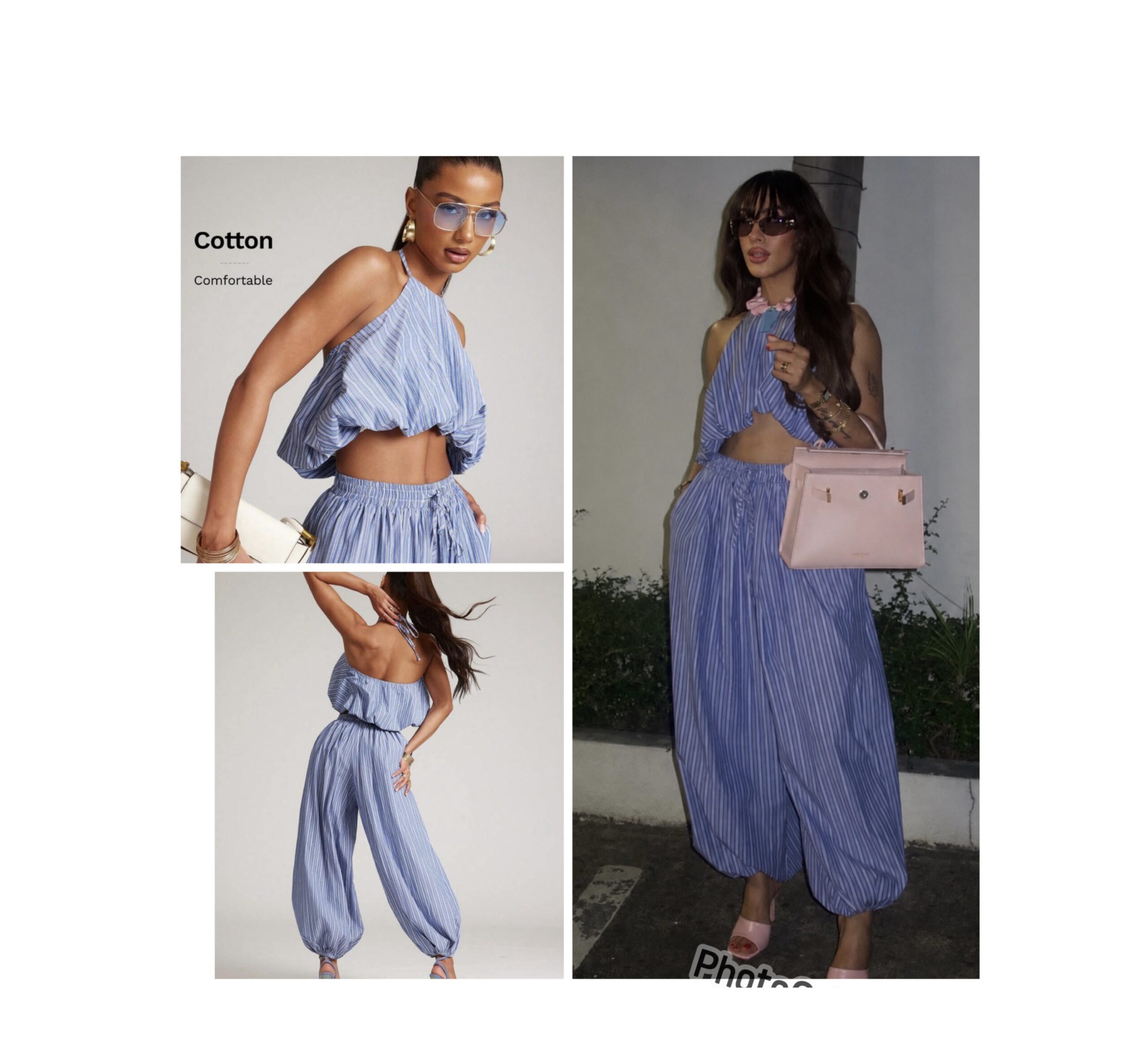 SHEIN two piece halter balloon top and pant in stripe blue 10 SHEIN two piece halter balloon top and pant in stripe blue 10 - Image 2