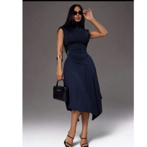 SHEIN high neck sexy high low asymmetrical dress in navy blue M