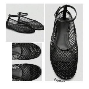 SHEIN mesh net tie top flat shoe in black 39.5