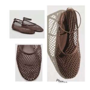 SHEIN mesh net tie top flat shoe in brown 39