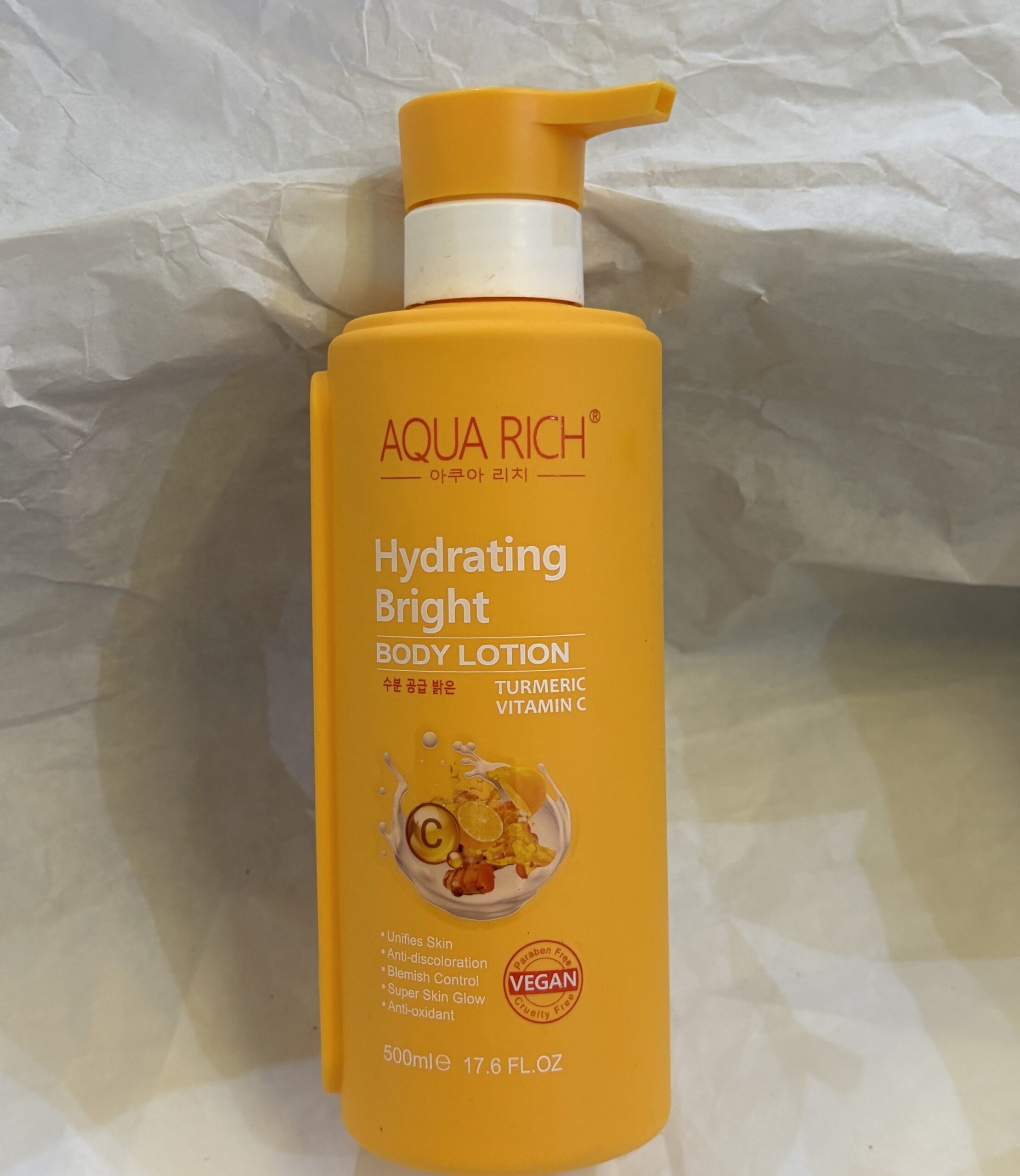Aqua rich hydrating bright lotion turmeric & vitamin c orange 500ml Aqua rich hydrating bright lotion turmeric & vitamin c orange 500ml