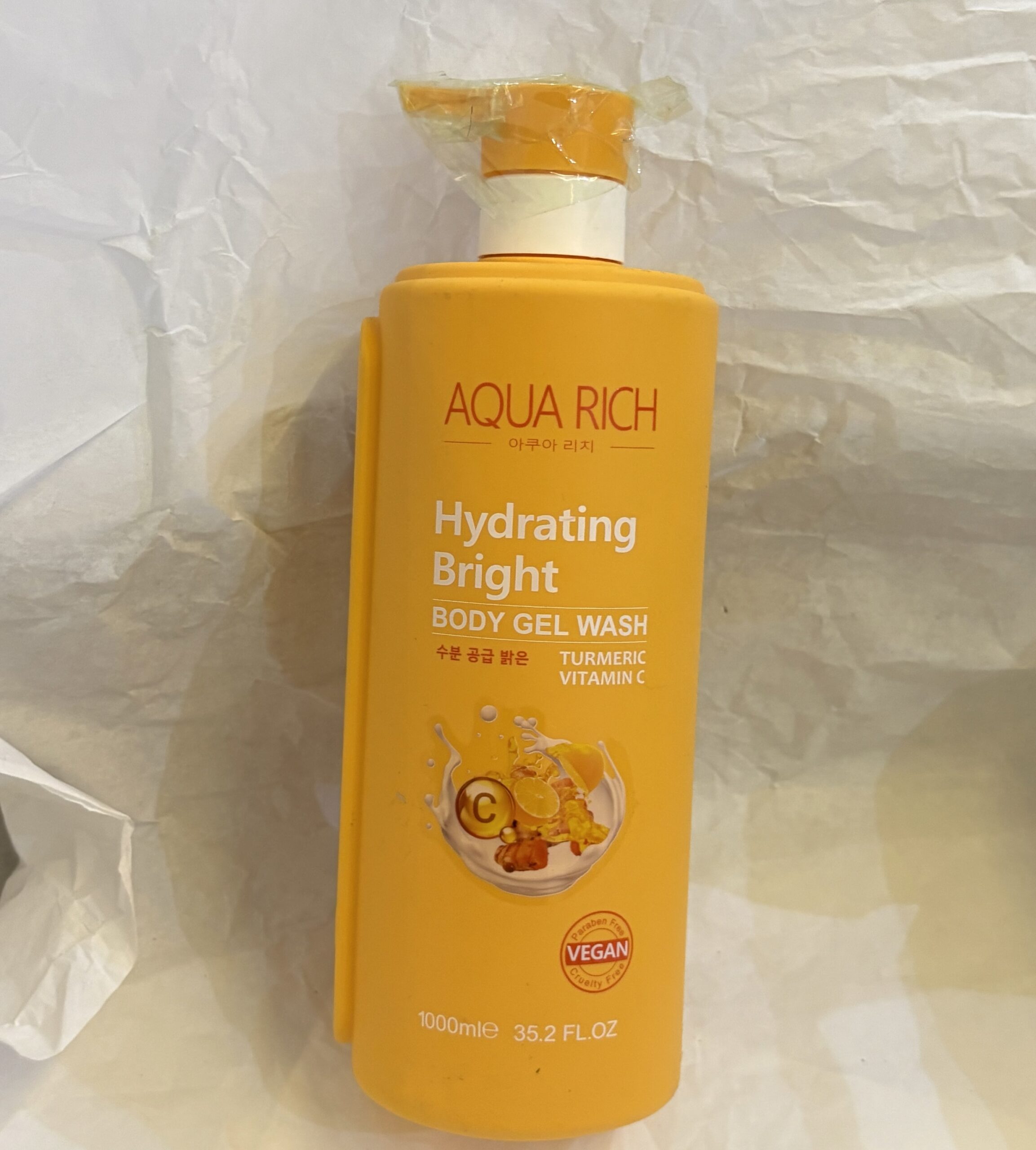Aqua rich hydrating bright body gel orange wash ( turmeric + vitamin c ) Aqua rich hydrating bright body gel orange wash ( turmeric + vitamin c )