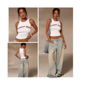 SHEIN racer tank Sunday best top in white & red 10