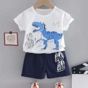 shein Baby boy printed white & blue dinosaur t-shirt
