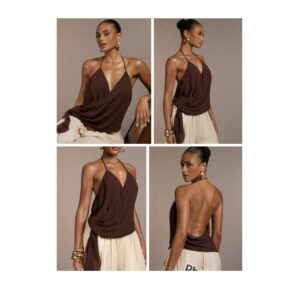 SHEIN solid halter backless top in brown 10