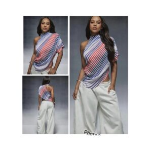 Shein stripe one side chiffon assymetric high neck multi color top 10