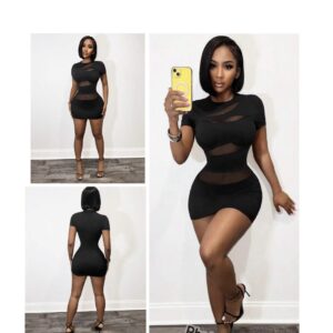 SHEIN sexy mesh round neck short sleeve mini dress in black 10