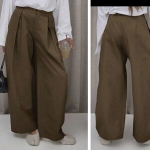 SHEIN musera  pleated wide balloon trousers in brown  12/14