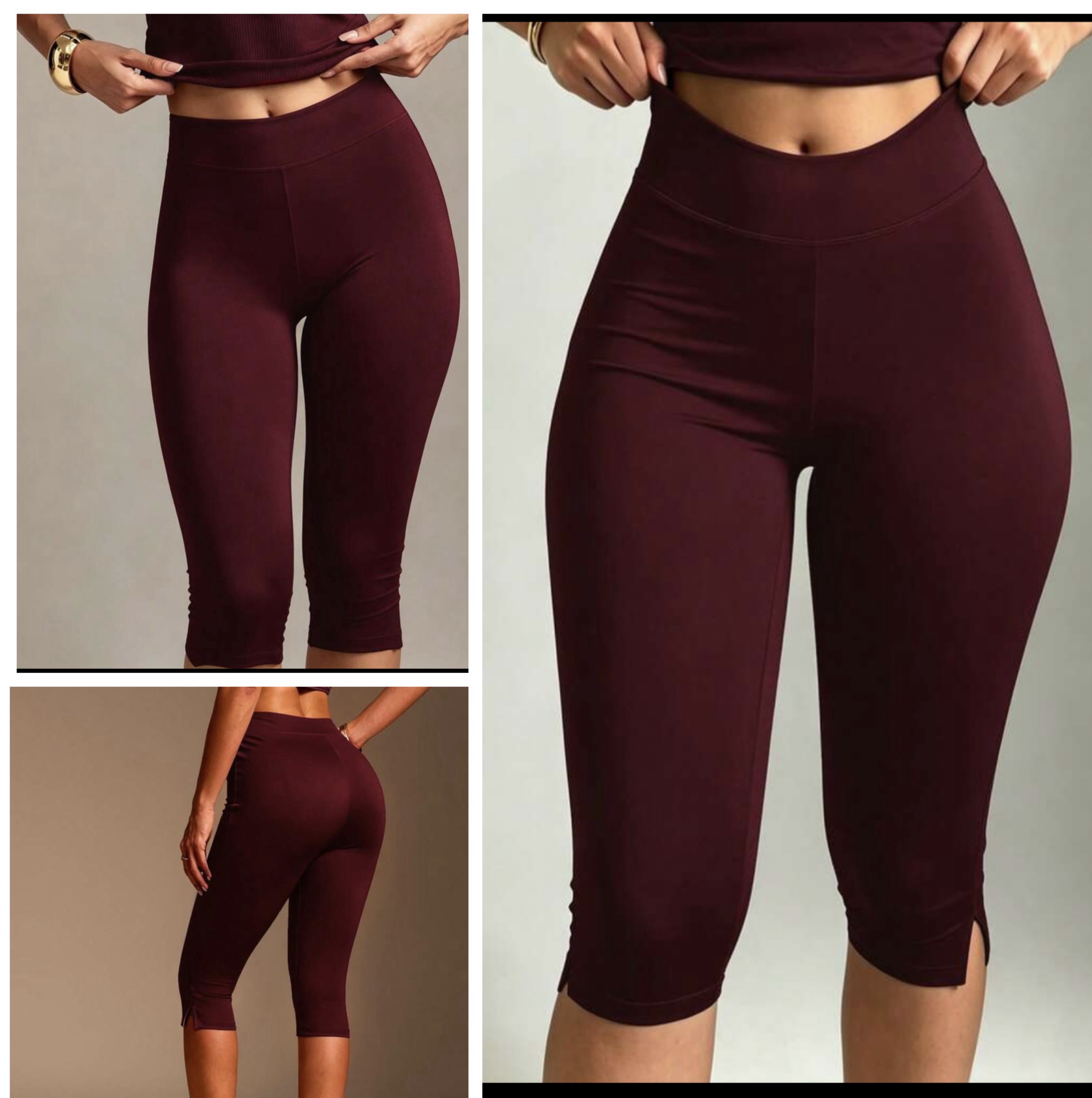 SHEIN solid capri pants in burgundy with side slit M SHEIN solid capri pants in burgundy with side slit M - Image 2