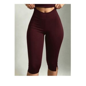 SHEIN solid capri pants in burgundy with side slit M