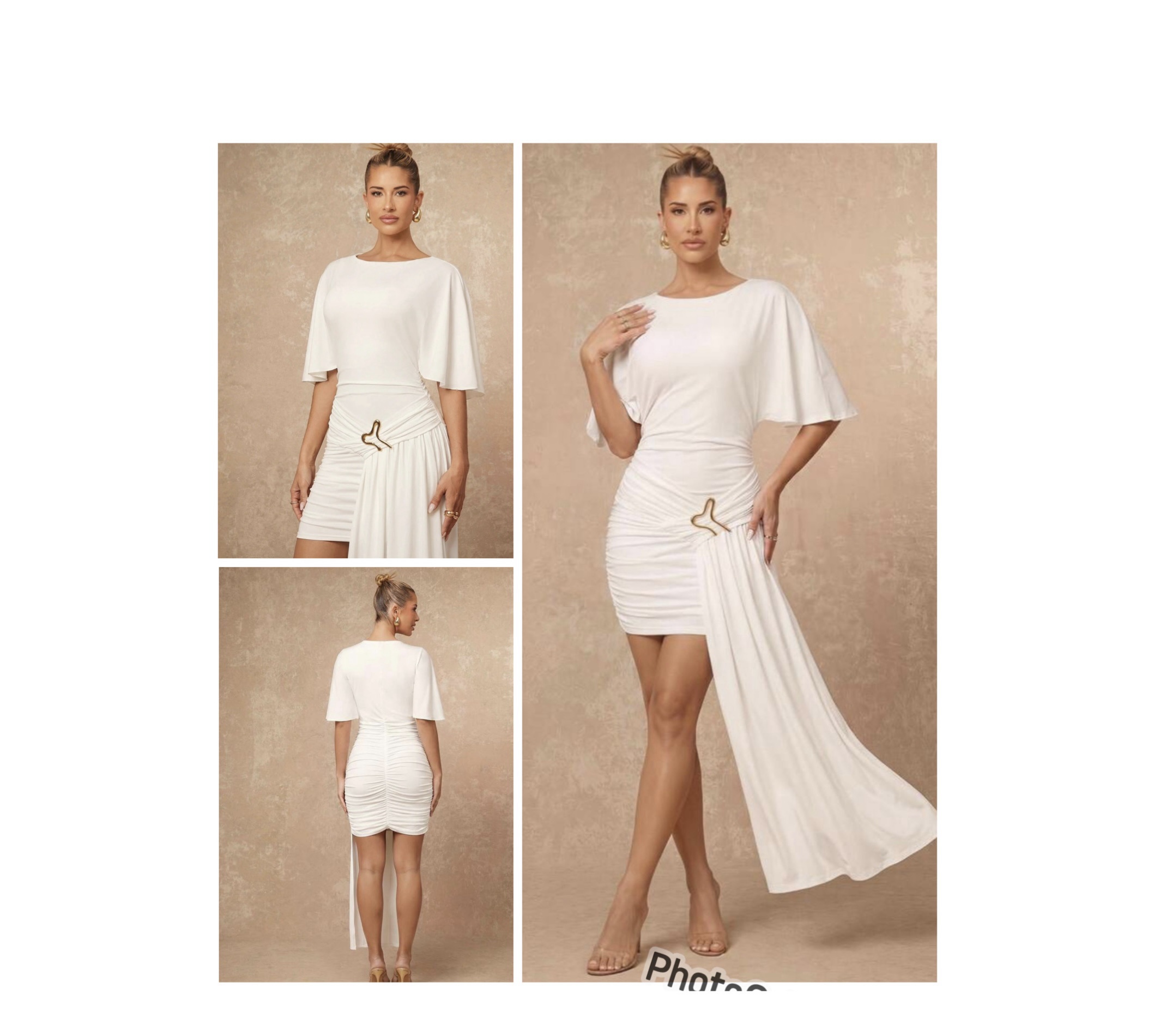 SHEIN official classy white dress with drape and gold embellishment in white S SHEIN official classy white dress with drape and gold embellishment in white S - Image 2