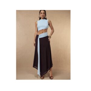 SHEIN tank assymetric cut out color  block in light blue & brown midi dress 10