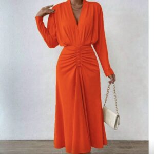 Shein plus A-line front ruched dress in orange