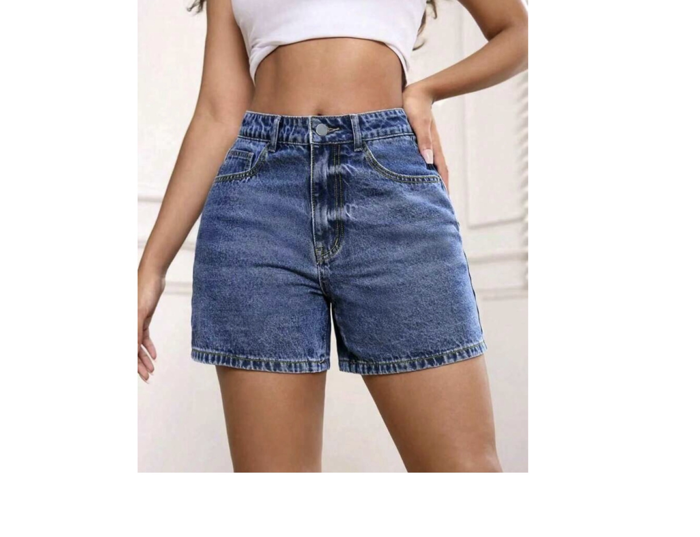 SHEIN high waisted denim shorts in dark blue wash jeans L SHEIN high waisted denim shorts in dark blue wash jeans L