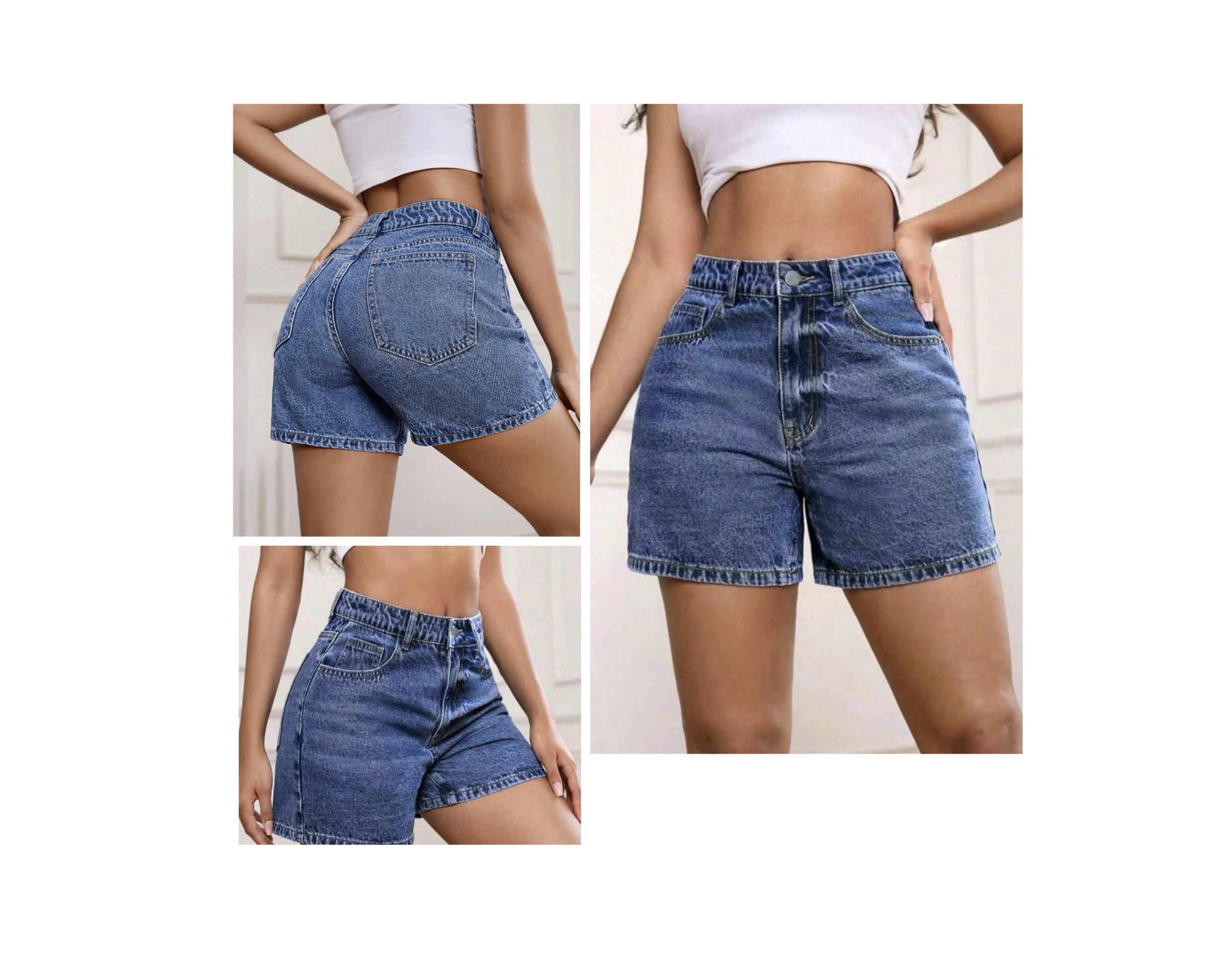 SHEIN high waisted denim shorts in dark blue wash jeans L SHEIN high waisted denim shorts in dark blue wash jeans L - Image 2