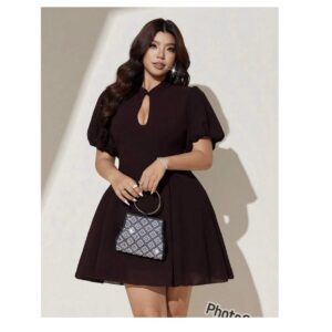 SHEIN plus size sexy key hole classy dress in dark brown 16