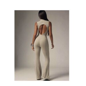 SHEIN solid super stretch jumpsuit in brown nude grey M