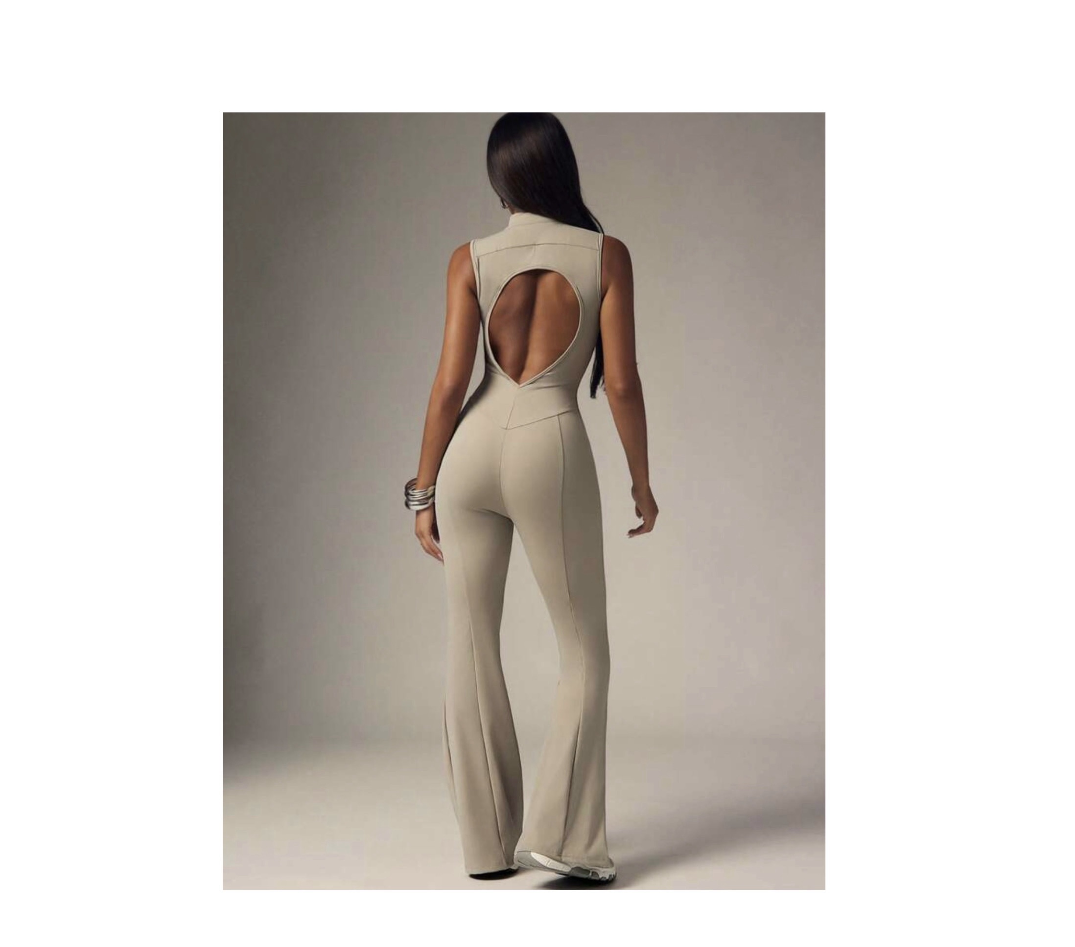 SHEIN solid super stretch jumpsuit in brown nude grey M SHEIN solid super stretch jumpsuit in brown nude grey M