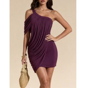 SHEIN one shoulder drape style dress in purple