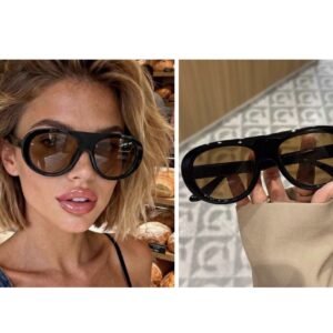 SHEIN solid oval casual sunglasses in black frame and tea leaves lens