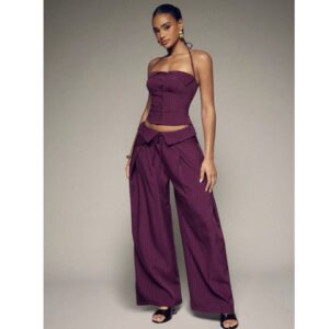 SHEIN halter stripe  two piece top and pant in red violet purple M