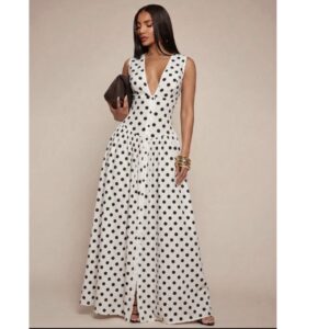 SHEIN tank polka vneck maxi classy minimalist white & black dress  L
