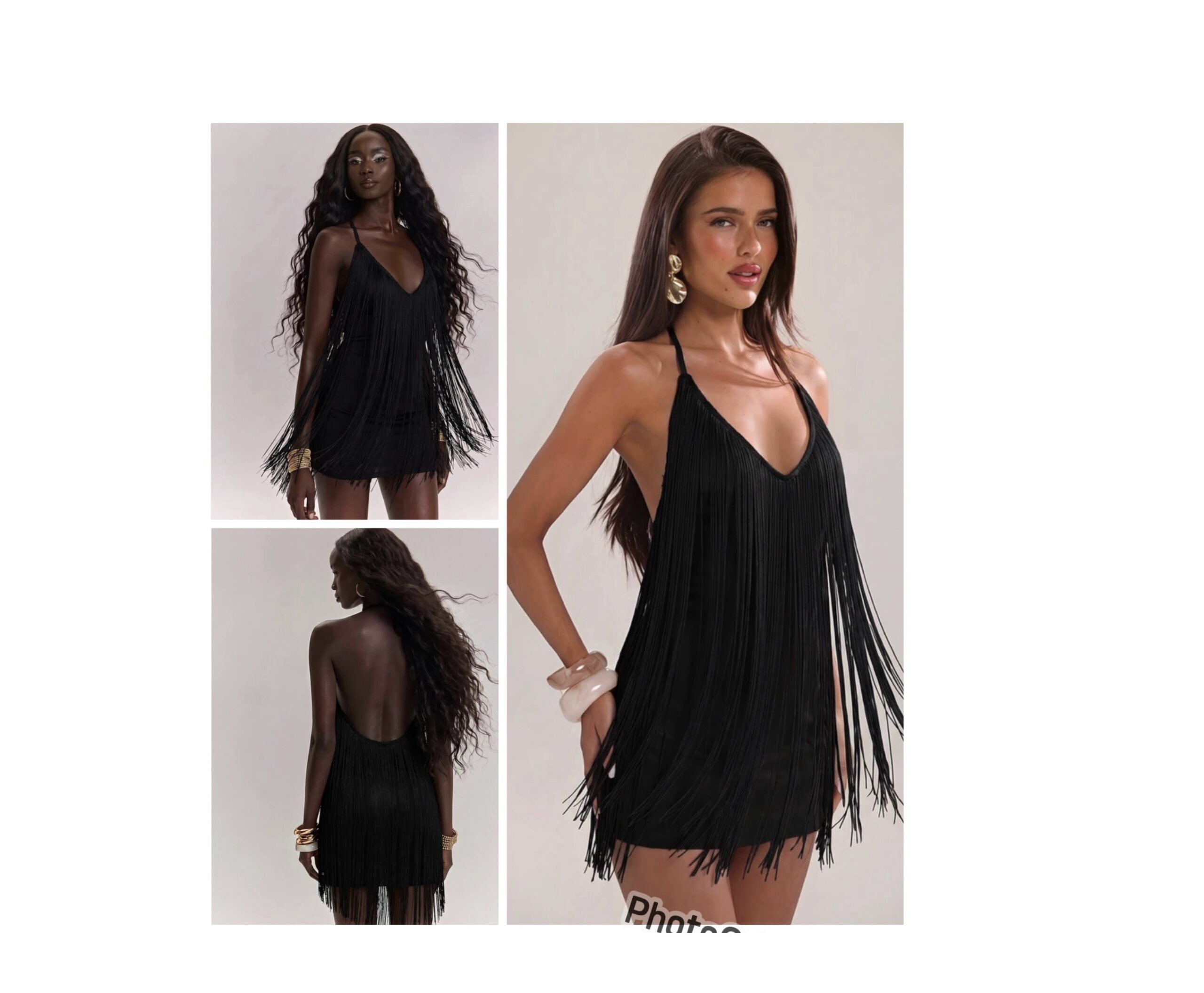 SHEIN halter fringe mini dress in black M SHEIN halter fringe mini dress in black M - Image 2