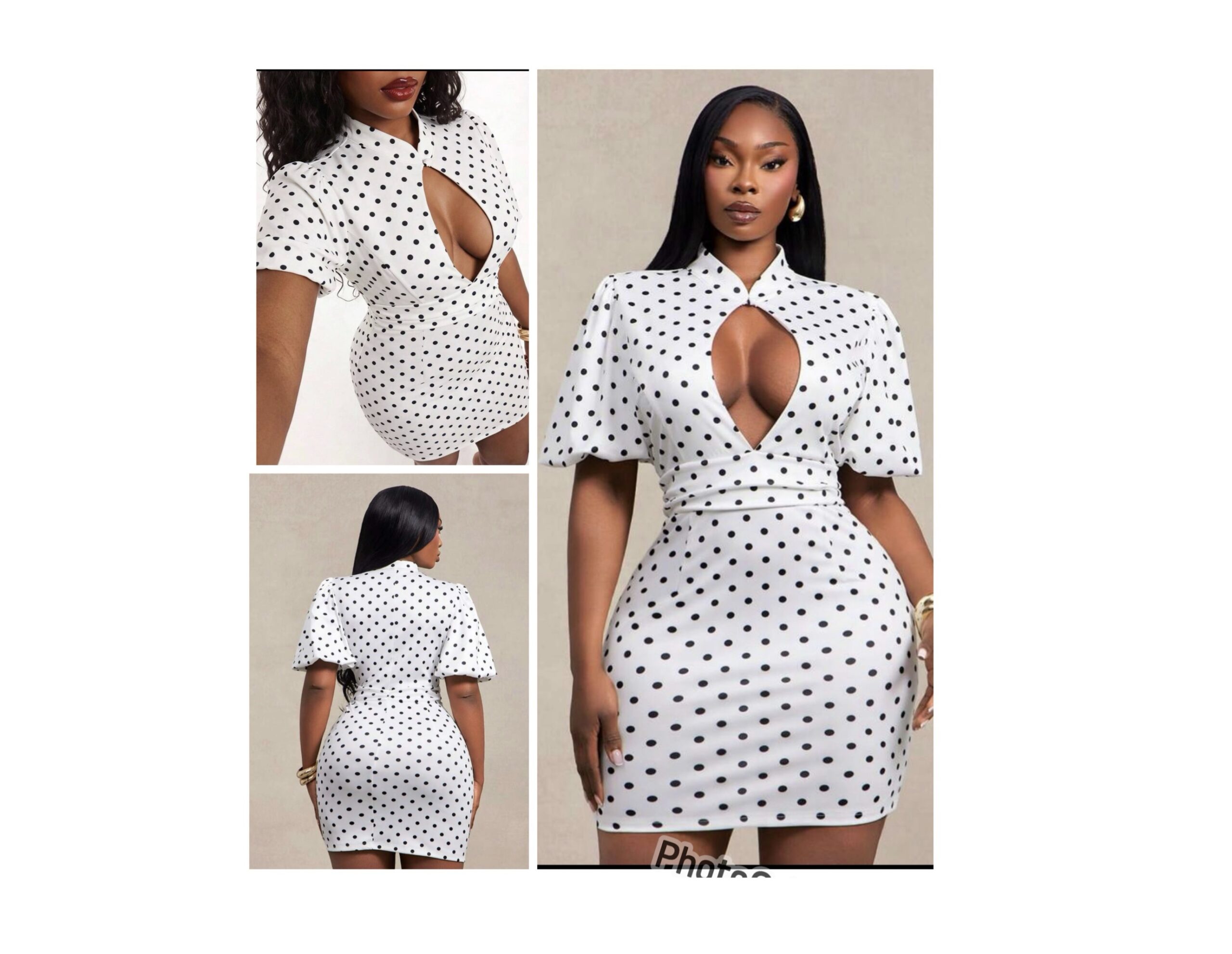 SHEIN plus keyhole sexy mini dress in polka dot in white & black XL SHEIN plus keyhole sexy mini dress in polka dot in white & black XL - Image 2