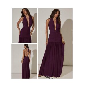 SHEIN bae halter deep v neck sexy dress maxi party dress in red violet purple  10