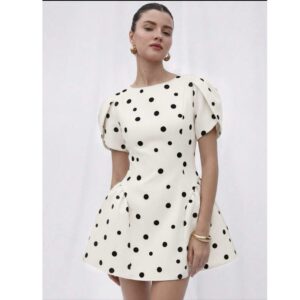 SHEIN solid elegant structured mini dress white base polka dot white & black  M