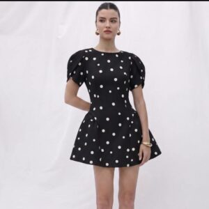 SHEIN solid elegant structured mini dress black base polka dot white & black  L