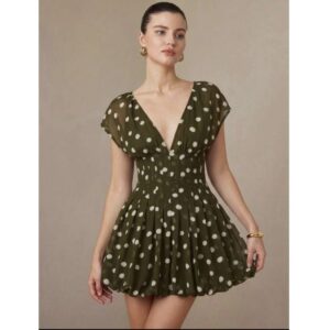 SHEIN polka  dress A line puff girlie dress in green