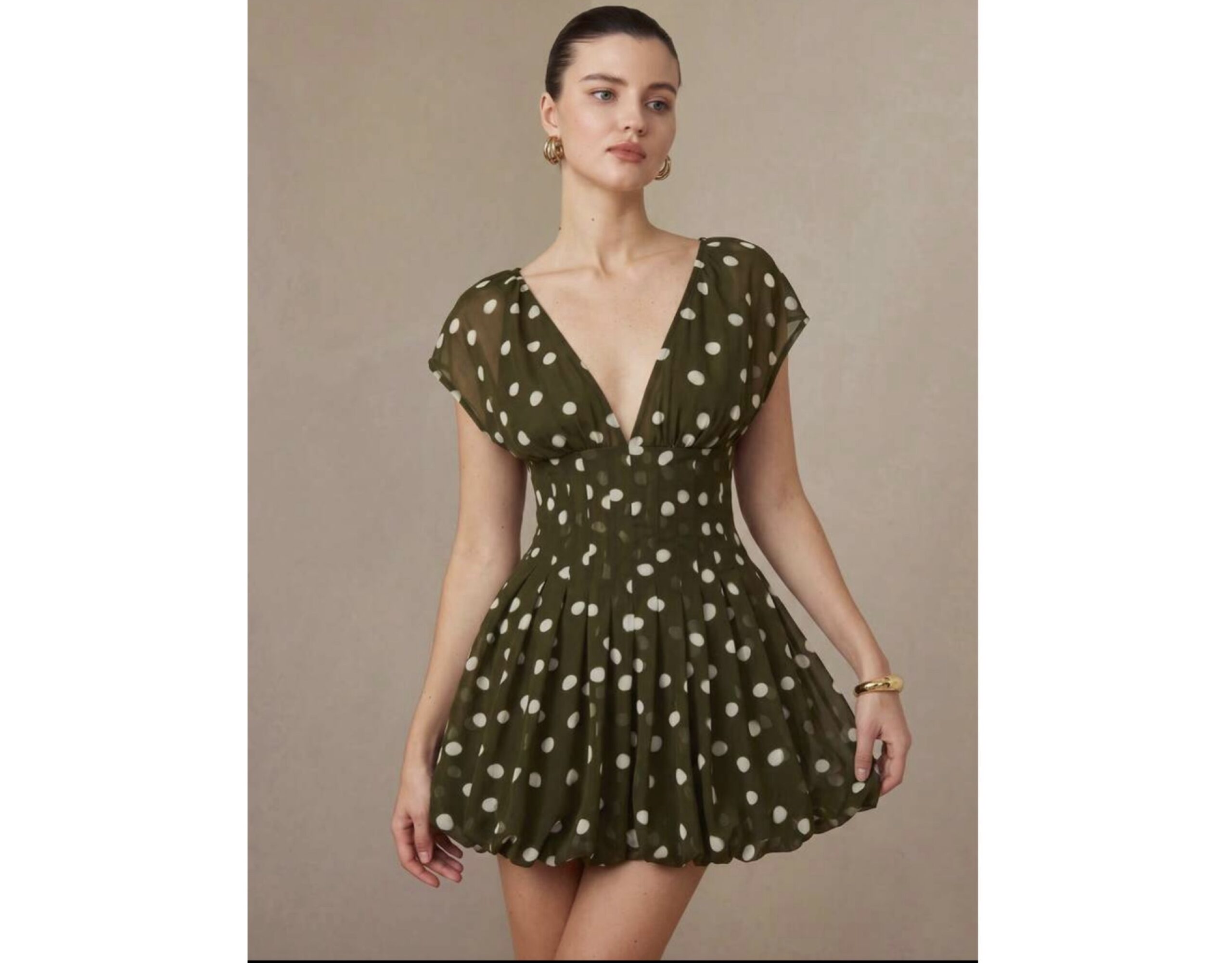 SHEIN polka dress A line puff girlie dress in green SHEIN polka dress A line puff girlie dress in green