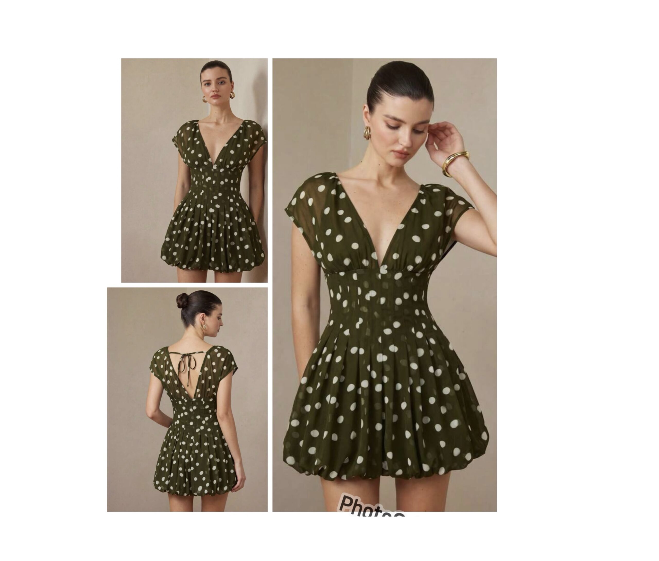 SHEIN polka dress A line puff girlie dress in green SHEIN polka dress A line puff girlie dress in green - Image 2