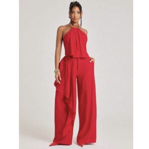 SHEIN halter chain neck & drape pant two piece set in red  L