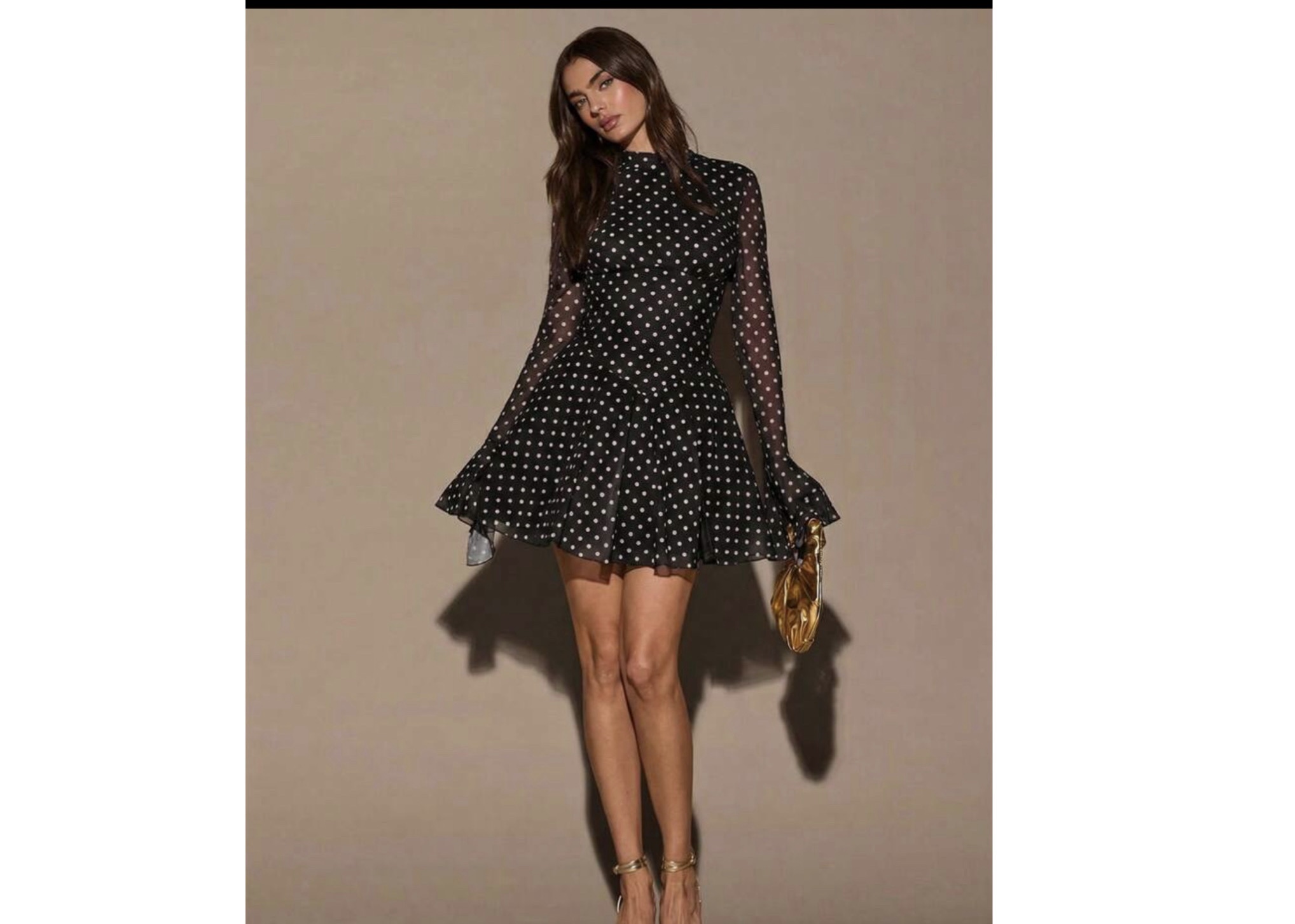 SHEIN bae polka flare sleeve with slit mini dress in black & white L SHEIN bae polka flare sleeve with slit mini dress in black & white L