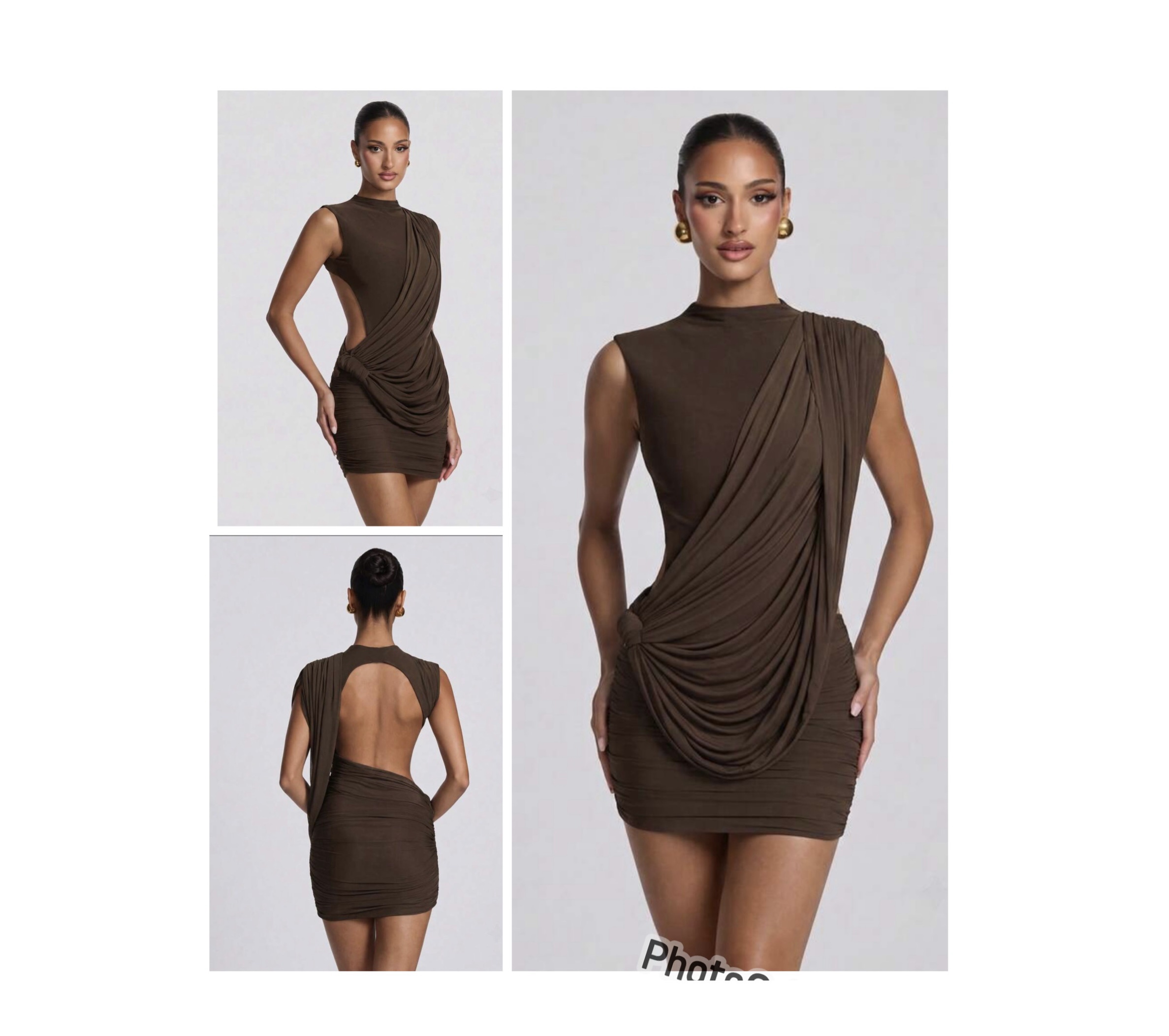 SHEIN tank mini high neck drape style dress in brown M SHEIN tank mini high neck drape style dress in brown M - Image 2