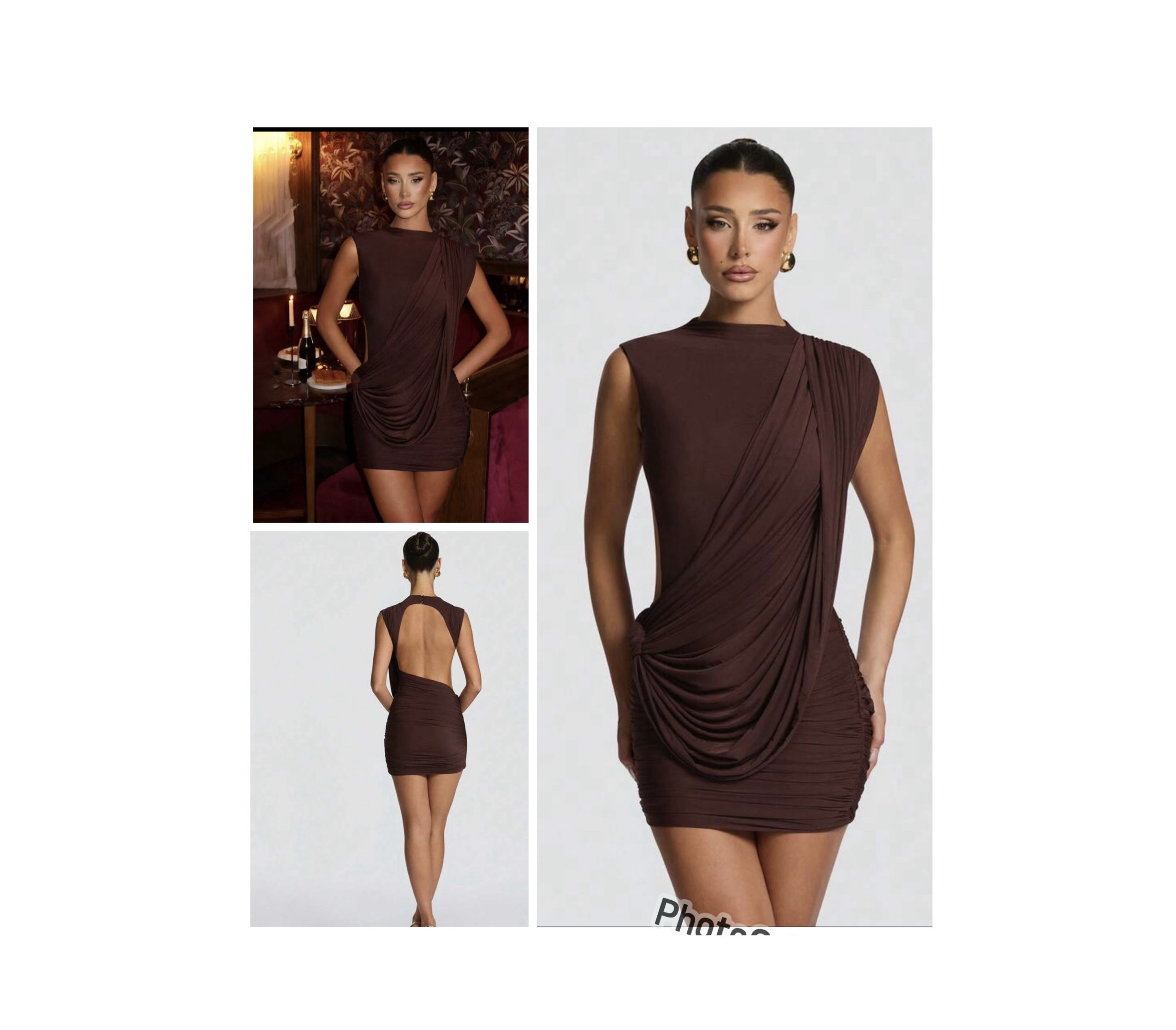 SHEIN tank mini high neck drape style dress in coffee brown L SHEIN tank mini high neck drape style dress in coffee brown L - Image 2