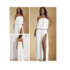 SHEIN bae tube high slit summer maxi beach dress in white 10