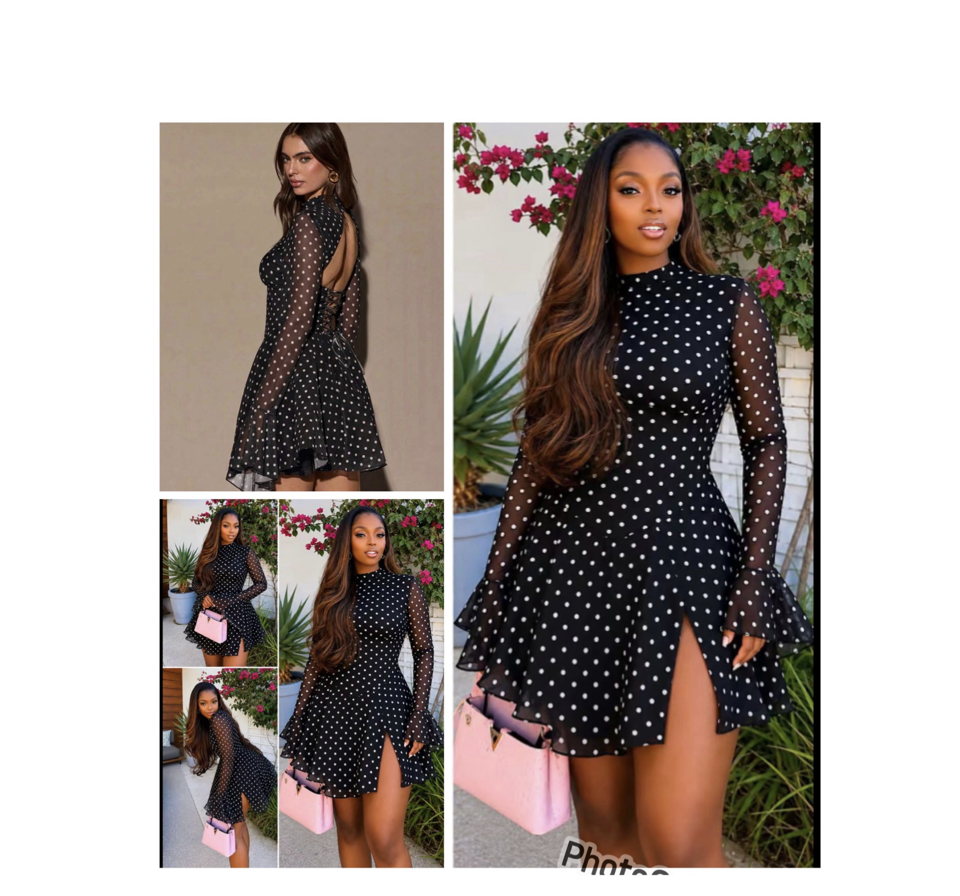 SHEIN bae polka flare sleeve with slit mini dress in black & white L SHEIN bae polka flare sleeve with slit mini dress in black & white L - Image 2