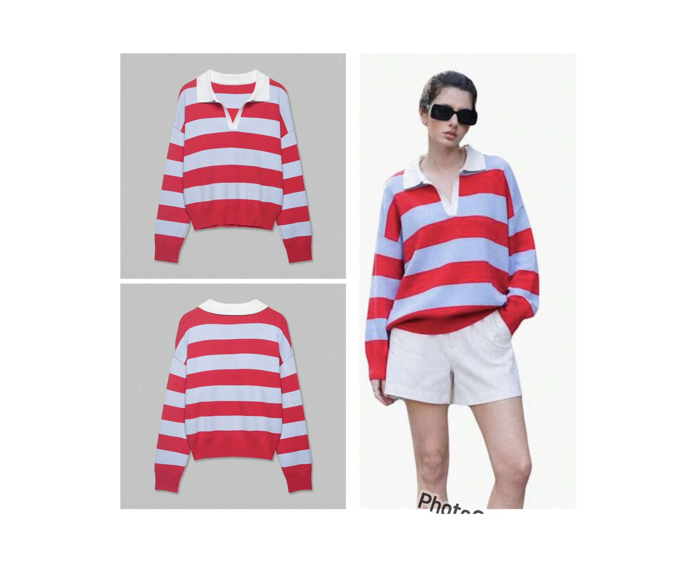 SHEIN knit stripe polo collar top in multicolor L SHEIN knit stripe polo collar top in multicolor L - Image 2