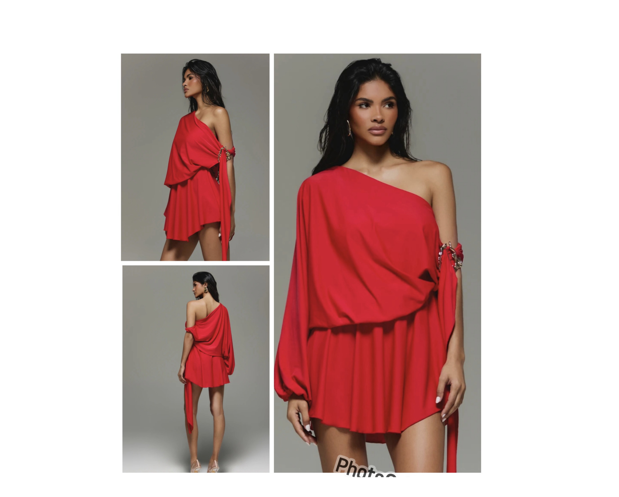 SHEIN kizn one shoulder drape mini dress in red with gold buckle details SHEIN kizn one shoulder drape mini dress in red with gold buckle details - Image 2