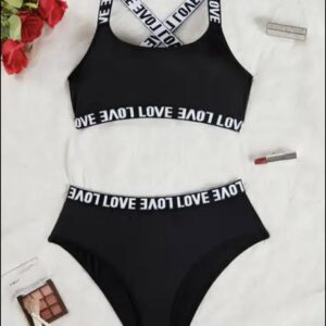Shein love tape lingerie set in black/ white 10/12