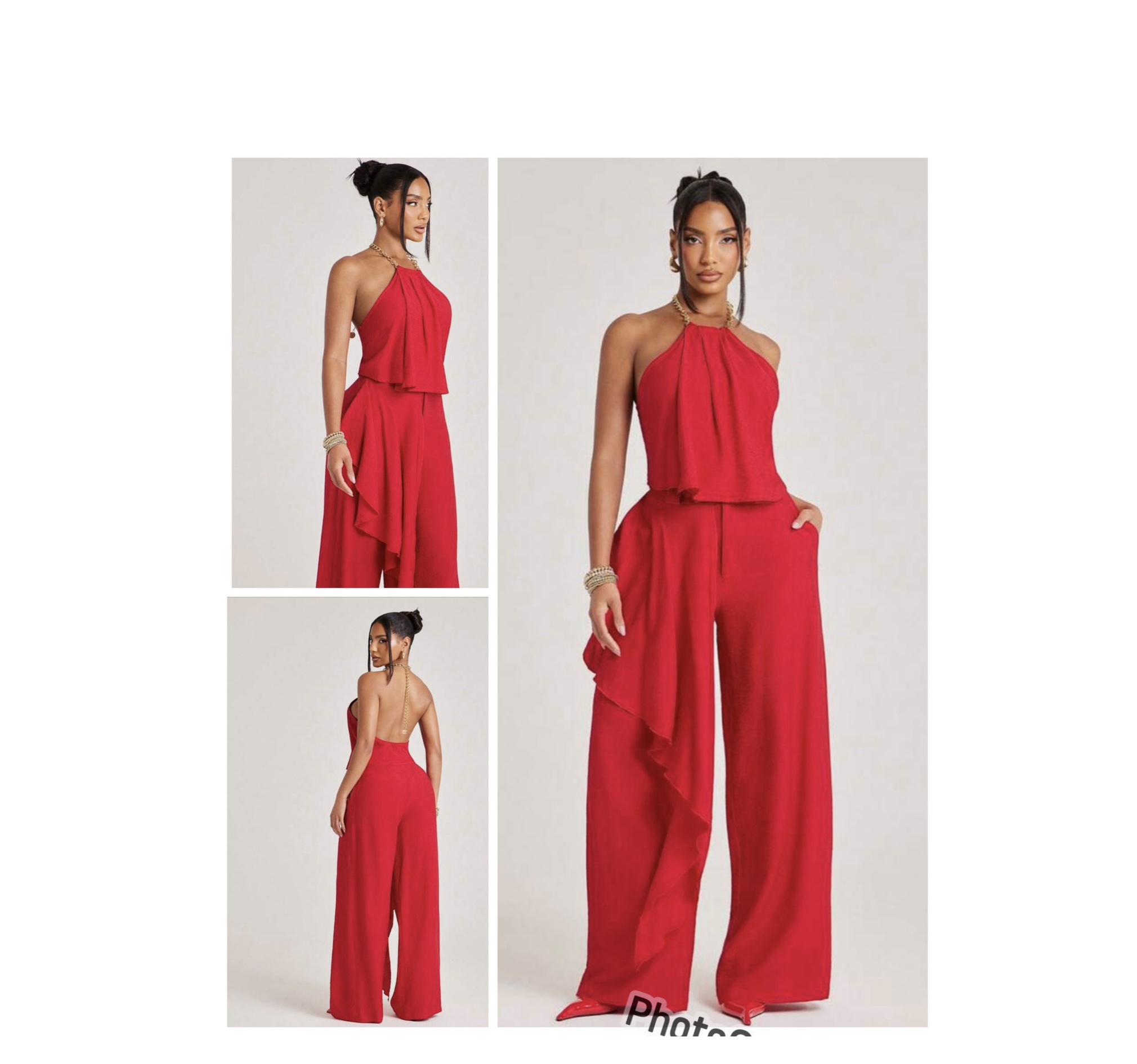 SHEIN halter chain neck & drape pant two piece set in red L SHEIN halter chain neck & drape pant two piece set in red L - Image 2