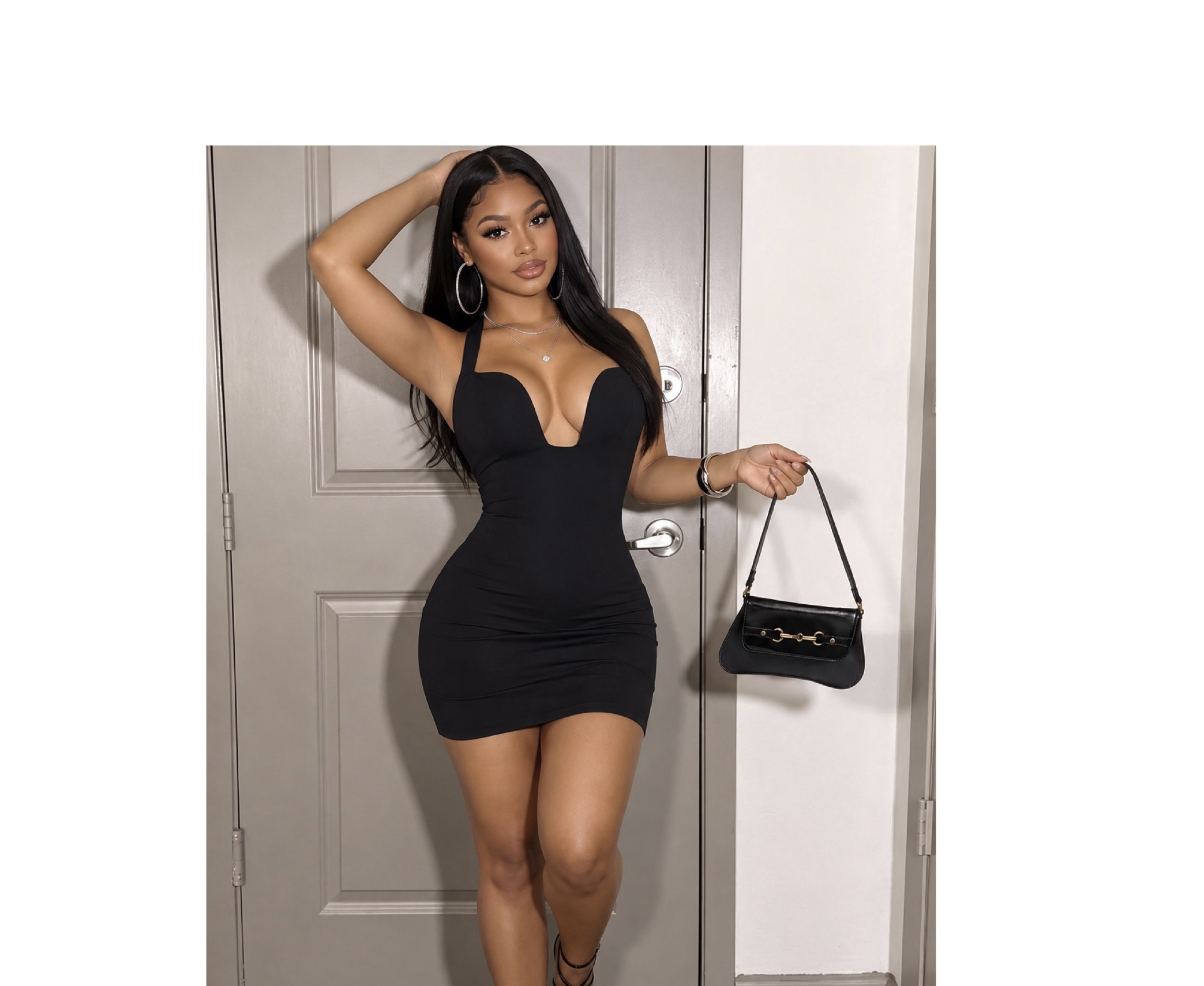 SHEIN sexy deep vneck plunge halter backless mini dress in black L SHEIN sexy deep vneck plunge halter backless mini dress in black L