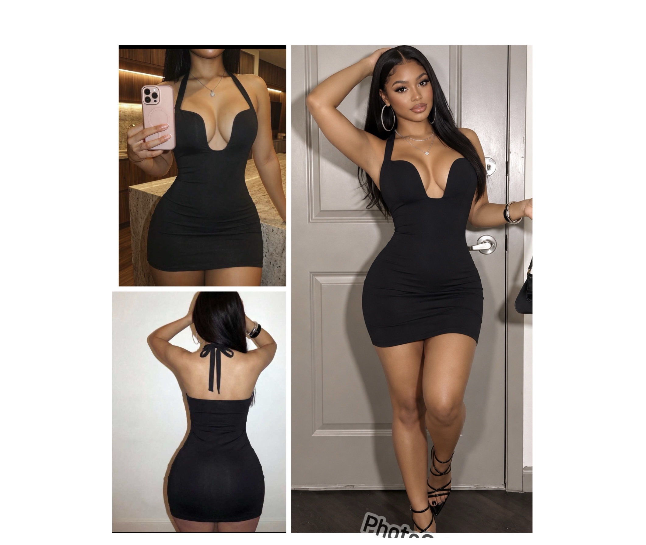 SHEIN sexy deep vneck plunge halter backless mini dress in black L SHEIN sexy deep vneck plunge halter backless mini dress in black L - Image 2