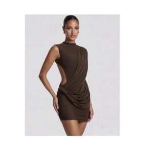 SHEIN tank mini high neck drape style dress in brown  M