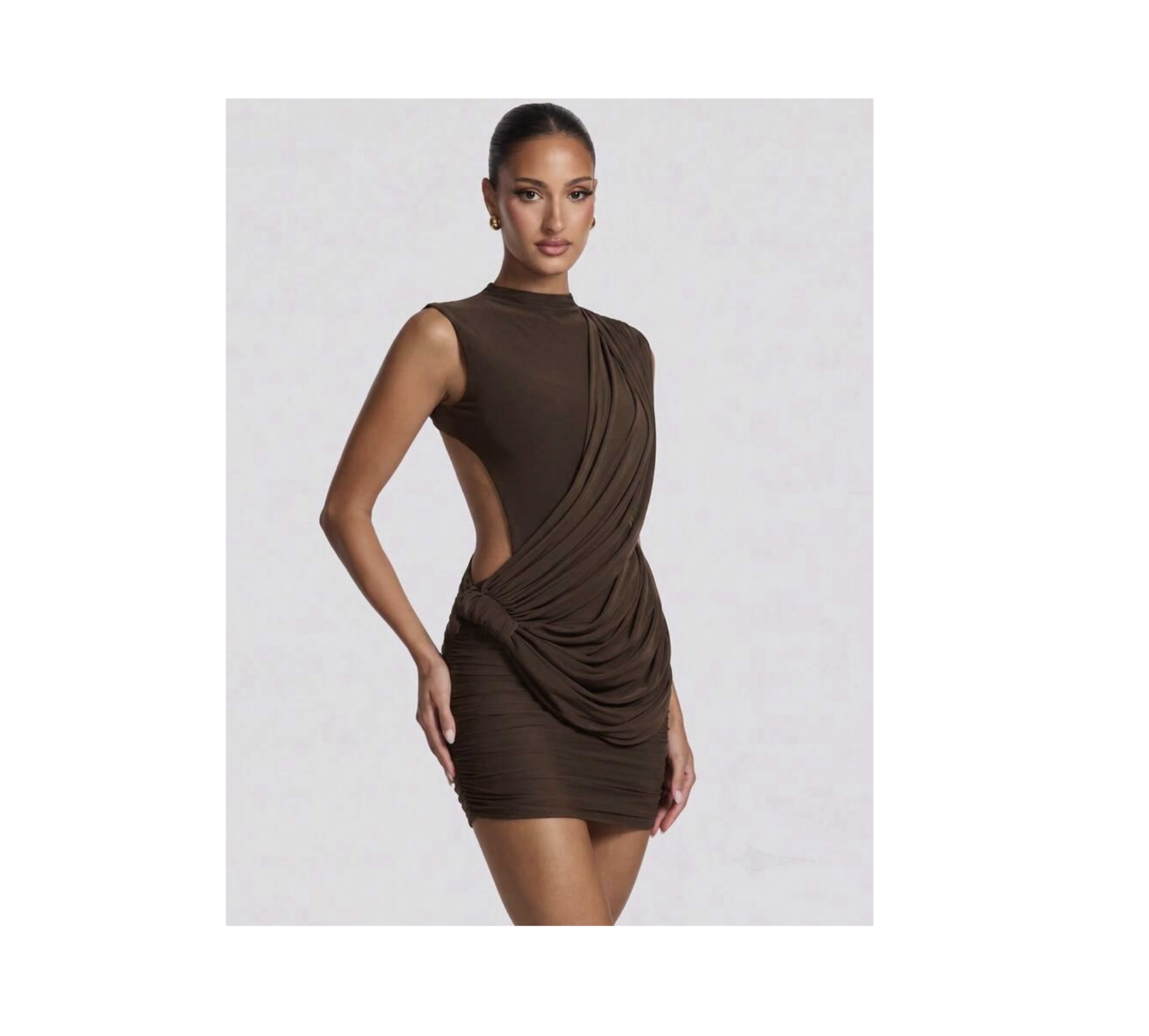 SHEIN tank mini high neck drape style dress in brown M SHEIN tank mini high neck drape style dress in brown M