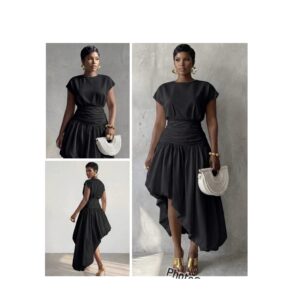 Shein bamglimmer solid classy dress in assymetric style midi dress in black 12/14