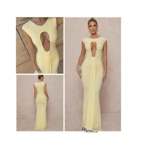 SHEIN  lumalex classy maxi light yellow front cut out hollow dress  10